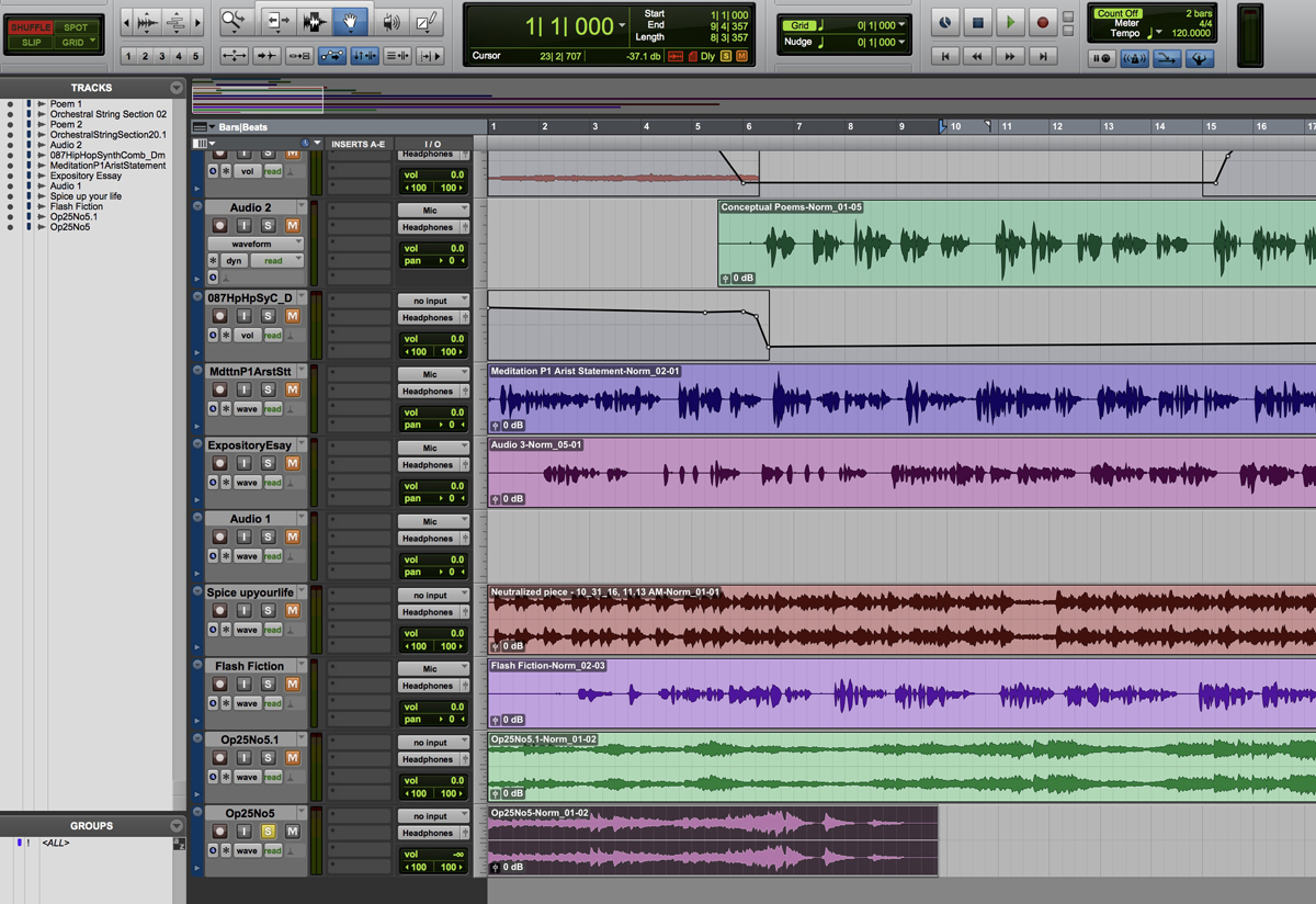 this is a screenshot of my protools session used to create my audio file